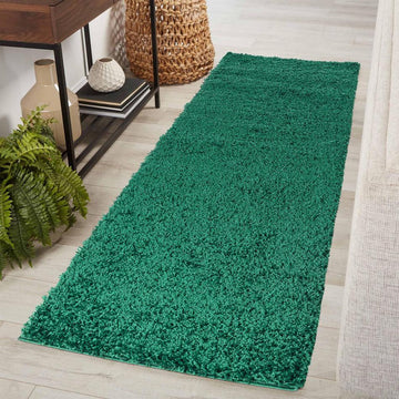 Oxford OXF00 Plain Plush Soft Stain-Resistant Textured Polypropylene Shaggy Emerald Runner-Desire Rugs-Rug Love - The Most Loved Rug Store